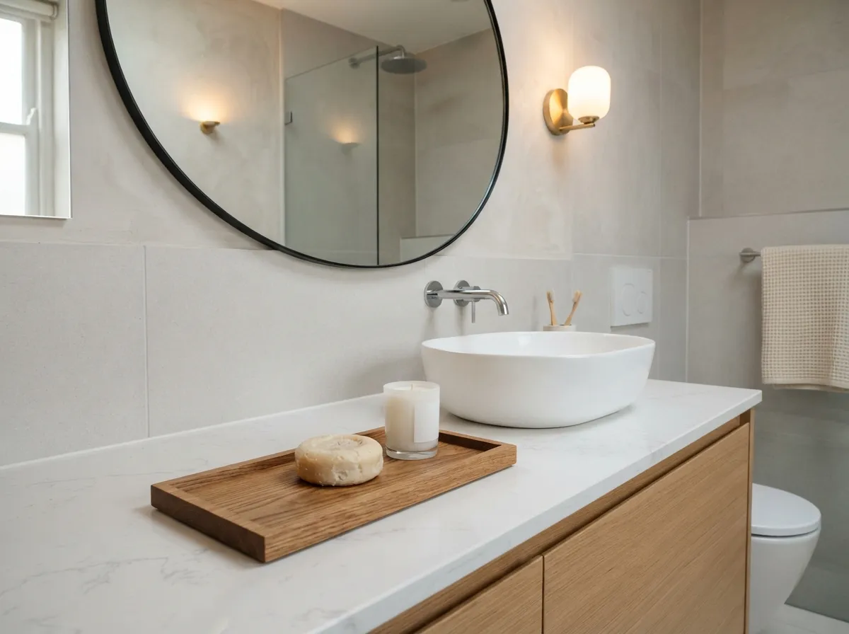 14. Place a Slim, Wooden Tray for Soap and a Single Candle