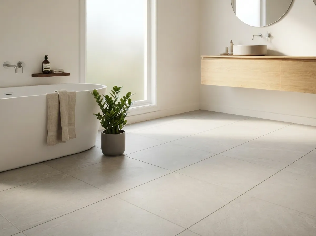 2. Choose a Large-Format, Light-Colored Porcelain Floor Tile