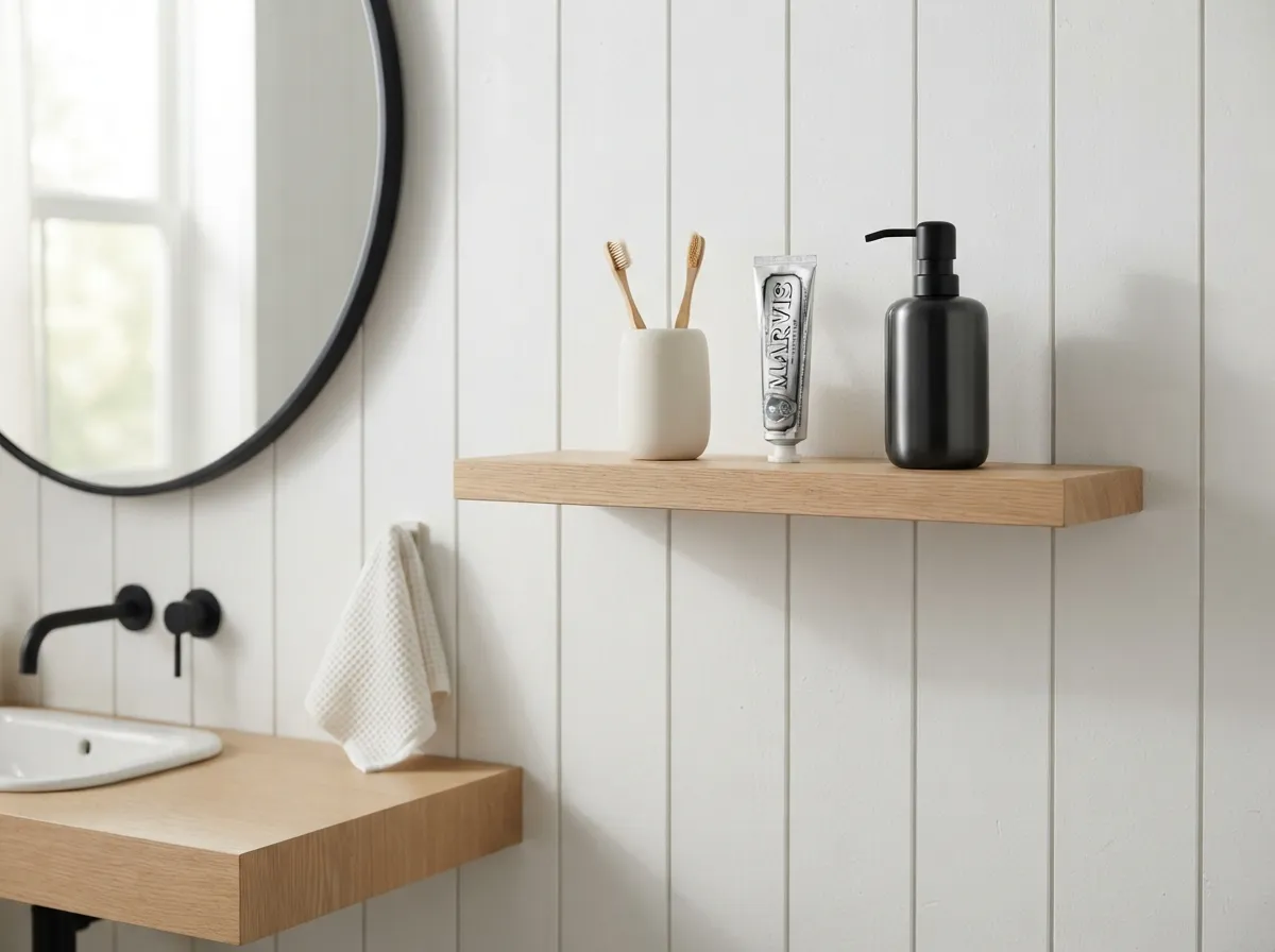 3. Use a Floating Shelf for Essential Daily Items Only