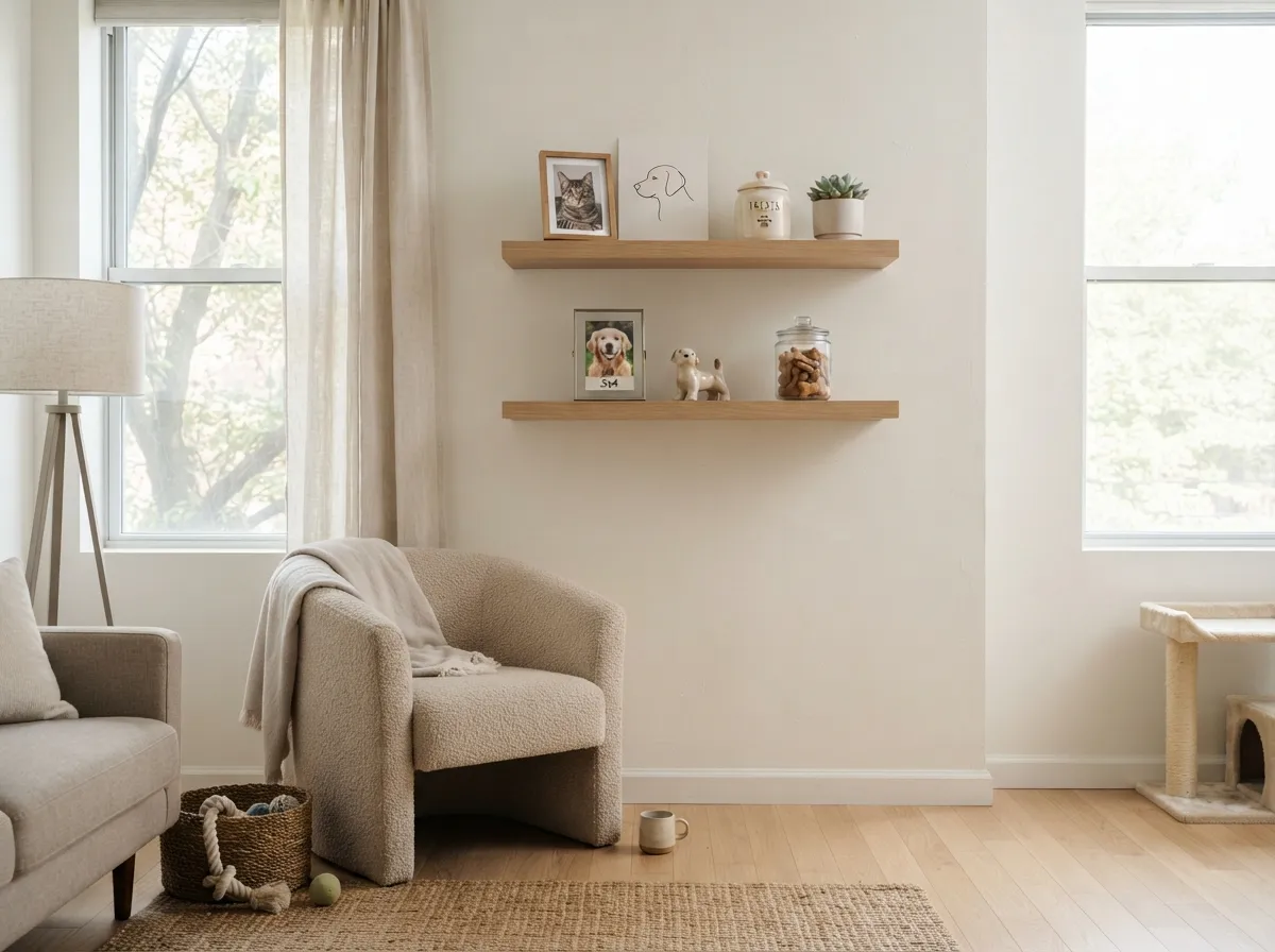 21. Use Floating Shelves for Pet Art & Photos
