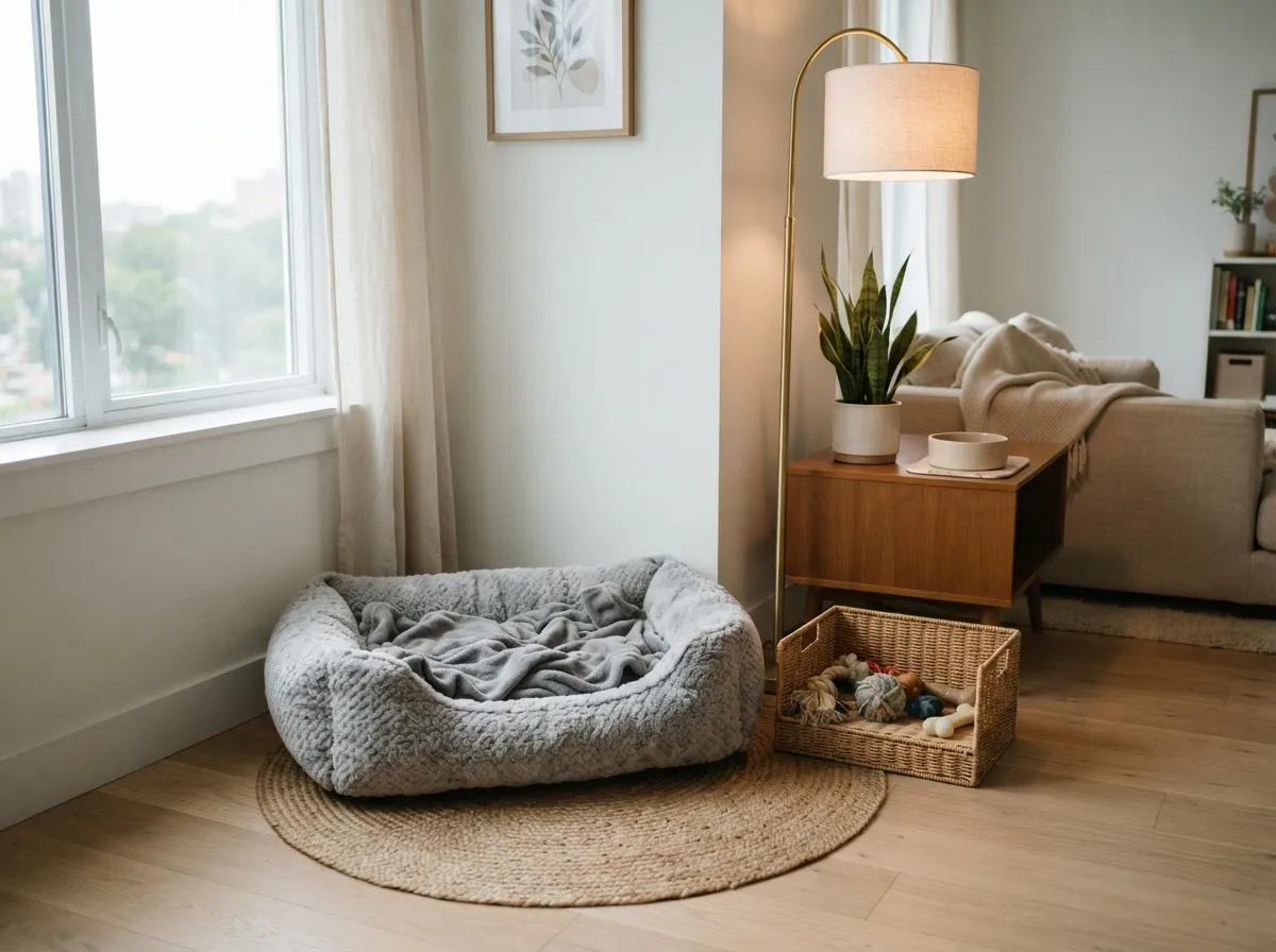 23. Create a Cozy Pet Corner with Simple Bedding
