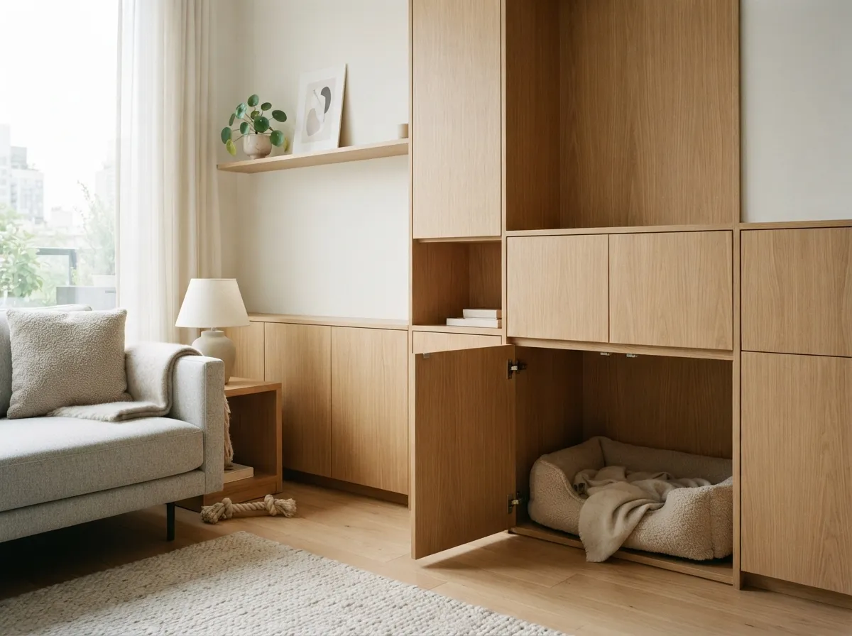 29. Incorporate Built-in Dog Crates within Cabinetry