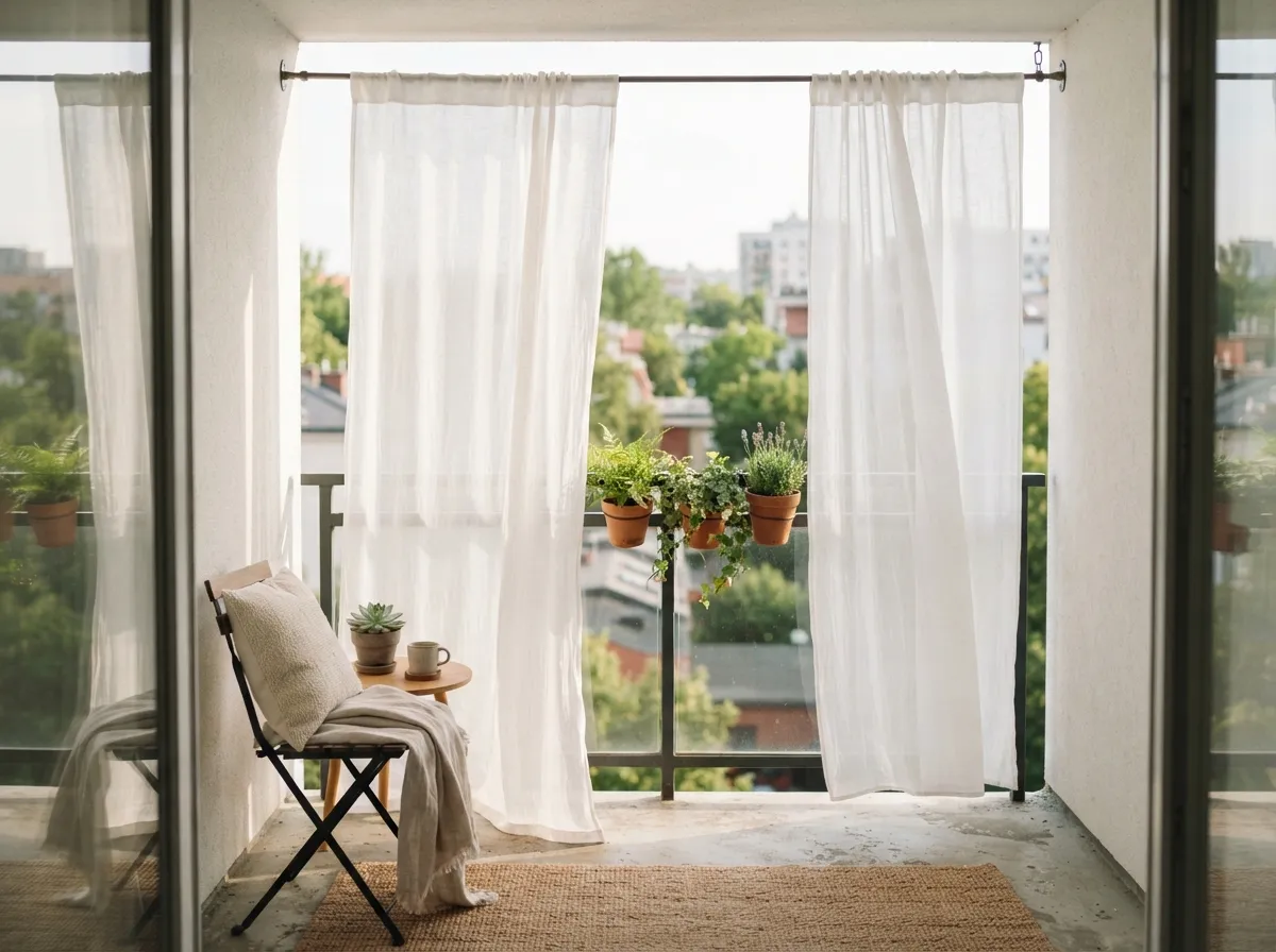19. Install sheer white outdoor privacy curtains