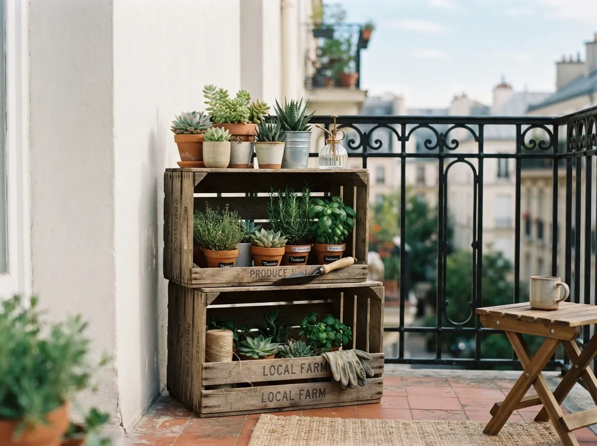 8. Repurpose wooden crates as plant stands