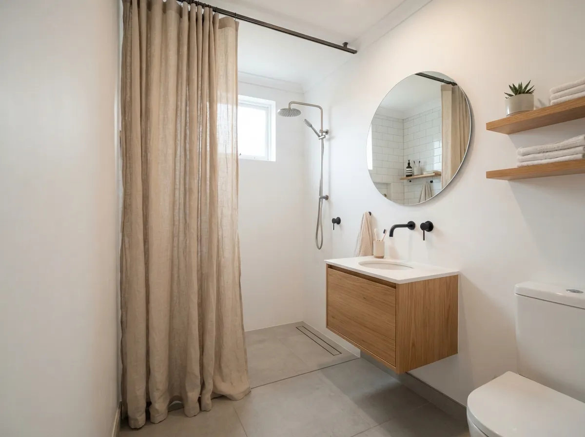 22. Neutral Linen Shower Curtains