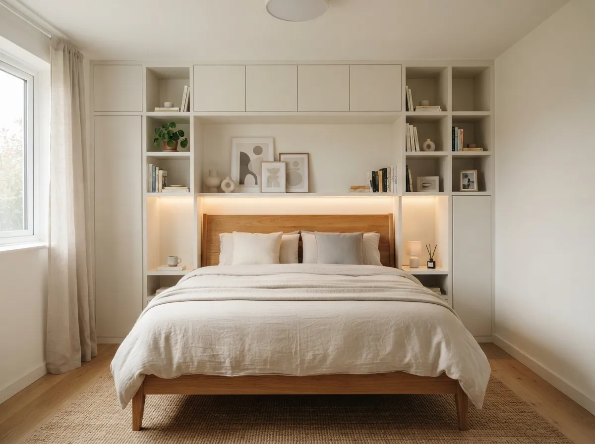 Integrate Built-In Shelving Around the Bed