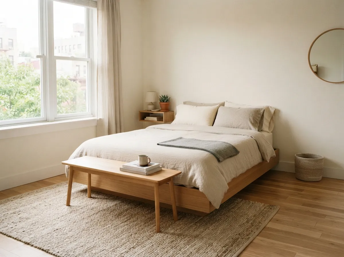 11. Add a Slim-Profile Bench at the Foot of the Bed