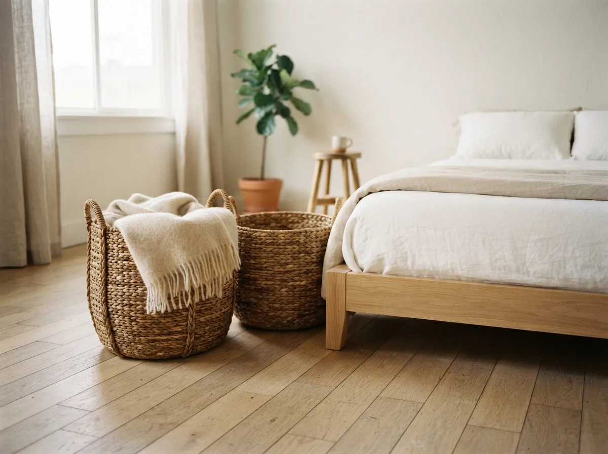 24. Store Extra Linens in Woven Baskets