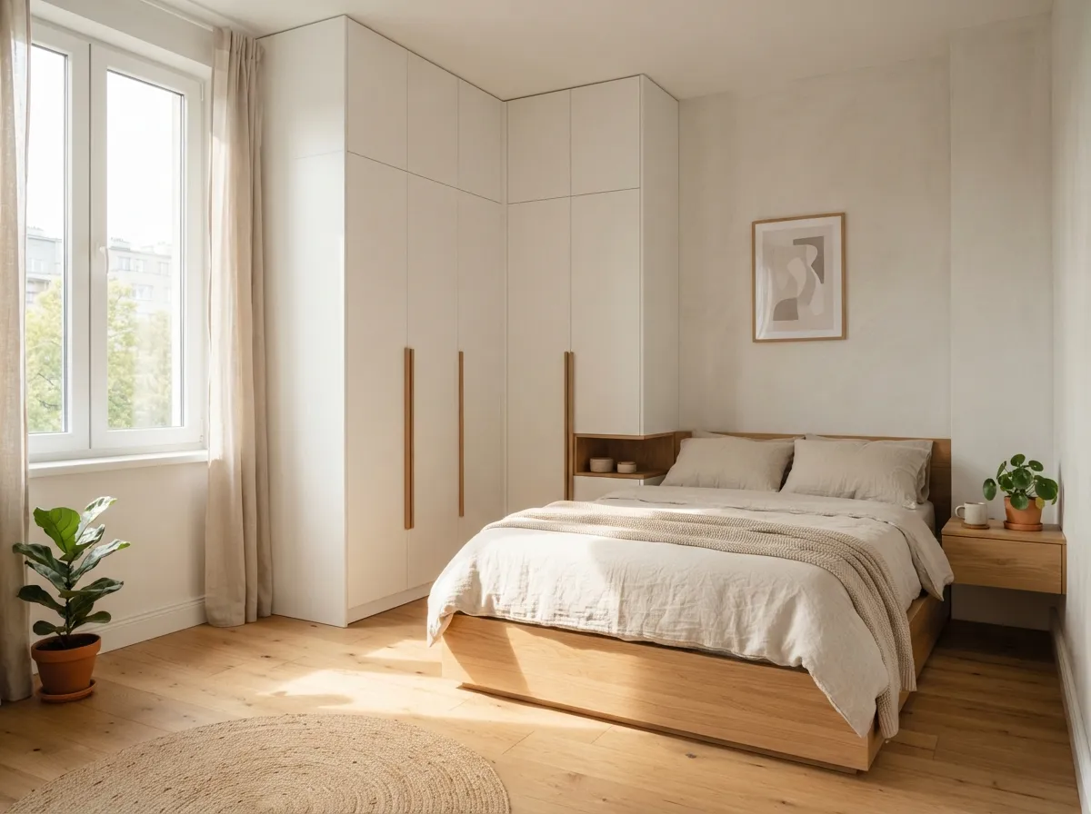 31. Use a Corner Wardrobe to Save Floor Space