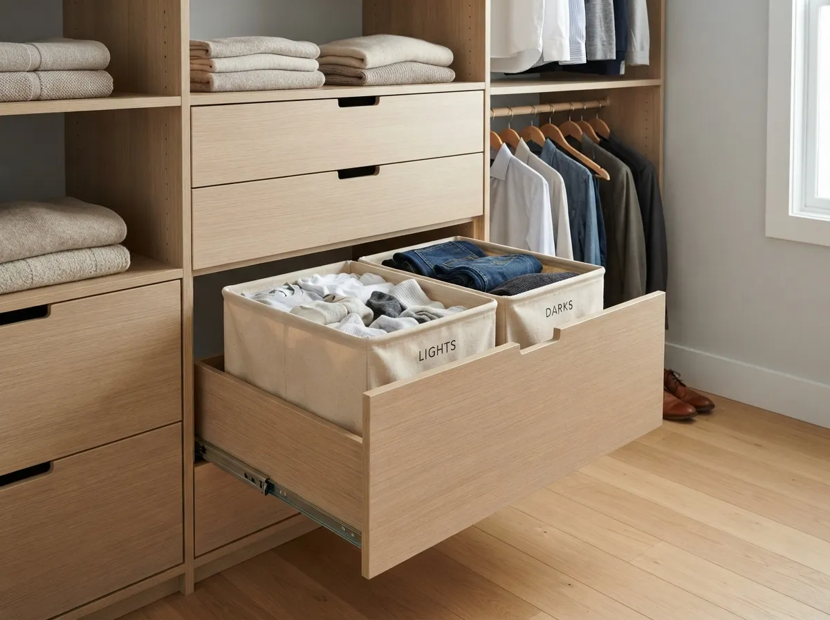 9. Integrate a Shared Laundry Hamper with Dividers
