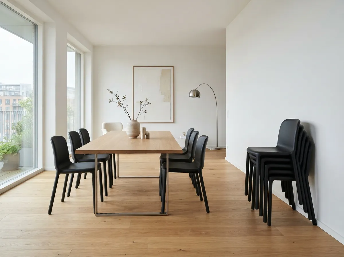 2. Invest in Stackable Dining Chairs