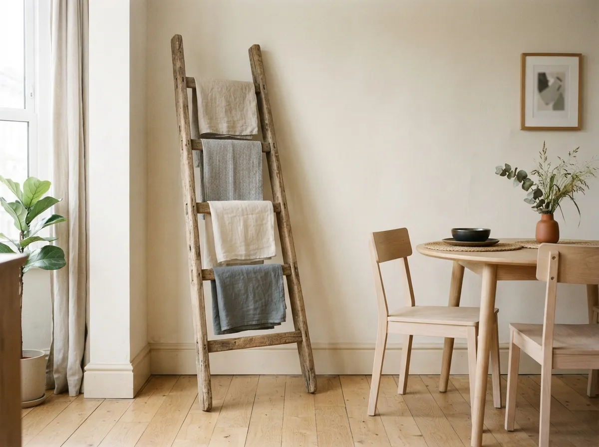 20. Repurposed Ladder Blanket Rack