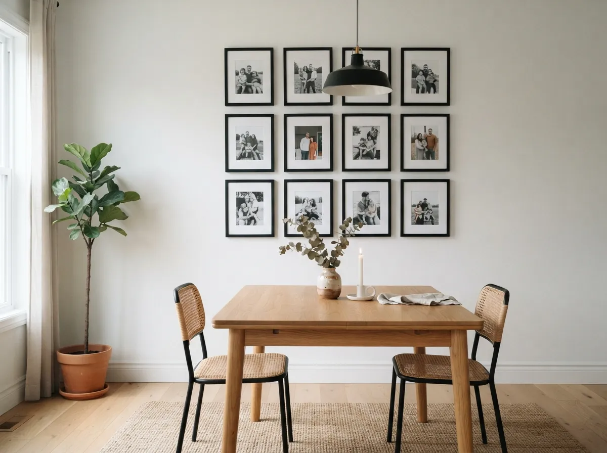 21. Gallery Wall with Family Photos in Plain Frames