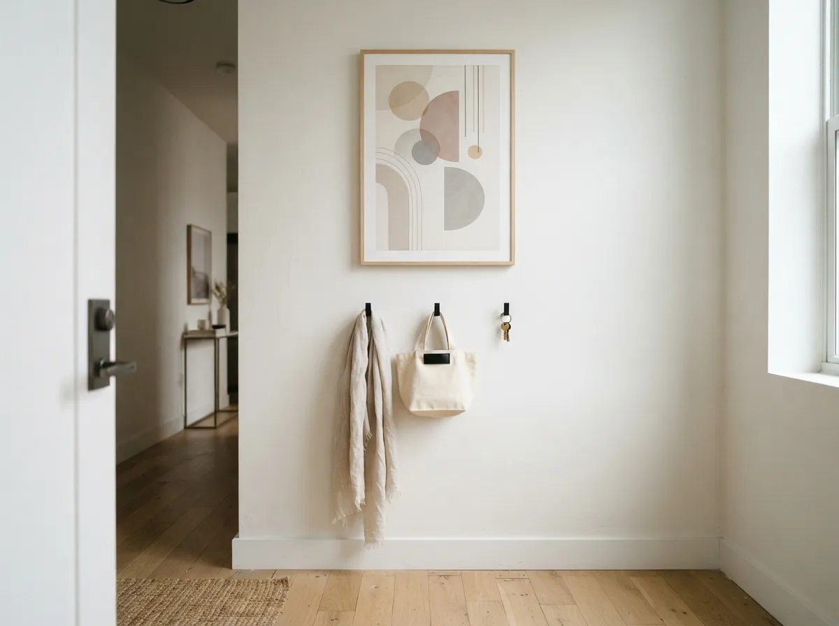 13. Minimalist Wall Art with Hooks