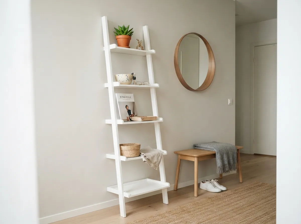 8. Narrow Wall-Leaning Ladder Shelf