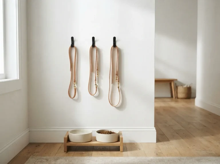 1. Wall-mounted leash hooks near the front door