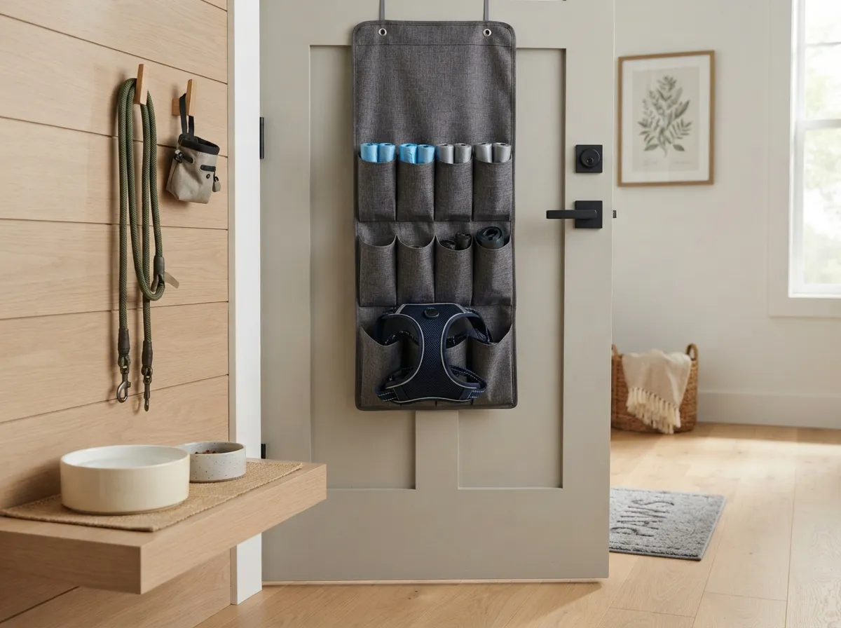 10. Over-the-door organizer for harness and waste bags