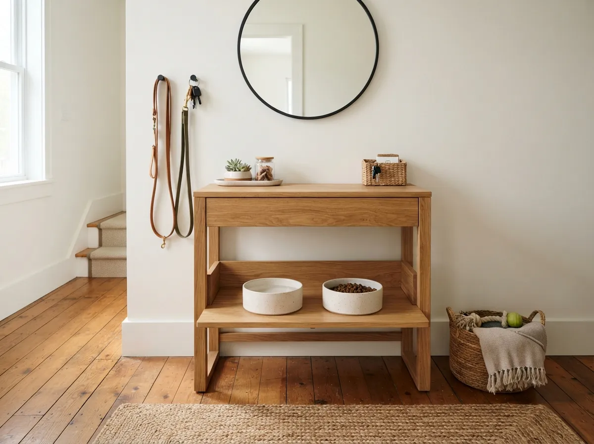 15. Under-console sliding platform for dog bowls