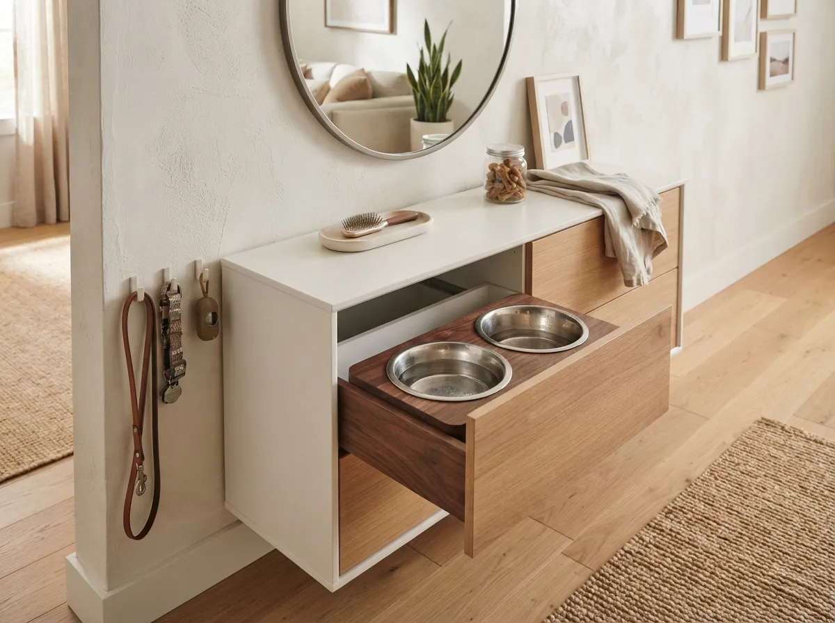 2. Built-in pull-out pet food bowls