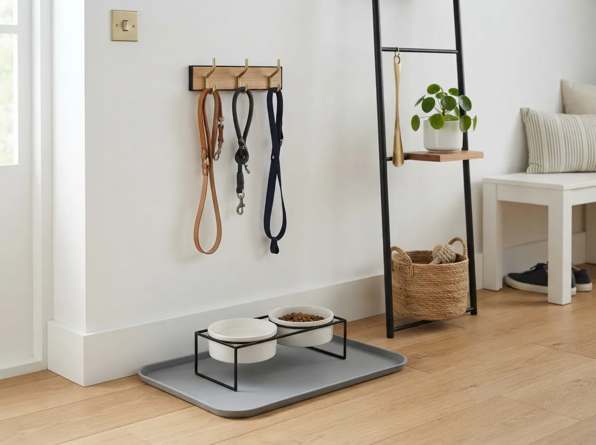 6. Ceramic bowl station on a waterproof tray