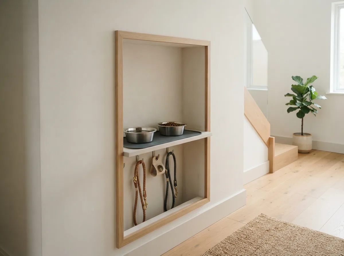 9. Recessed wall niche for water and food bowls