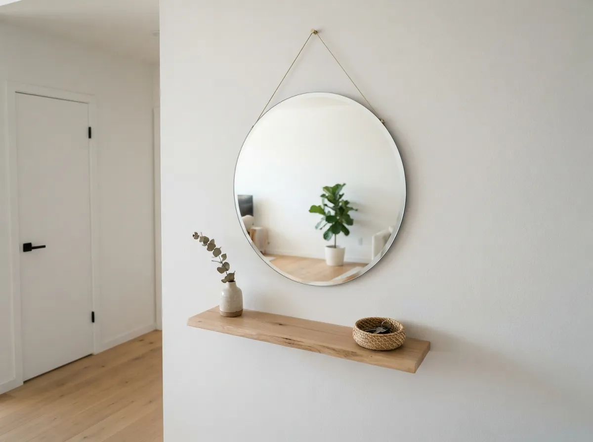 2. Hang a simple frameless round mirror