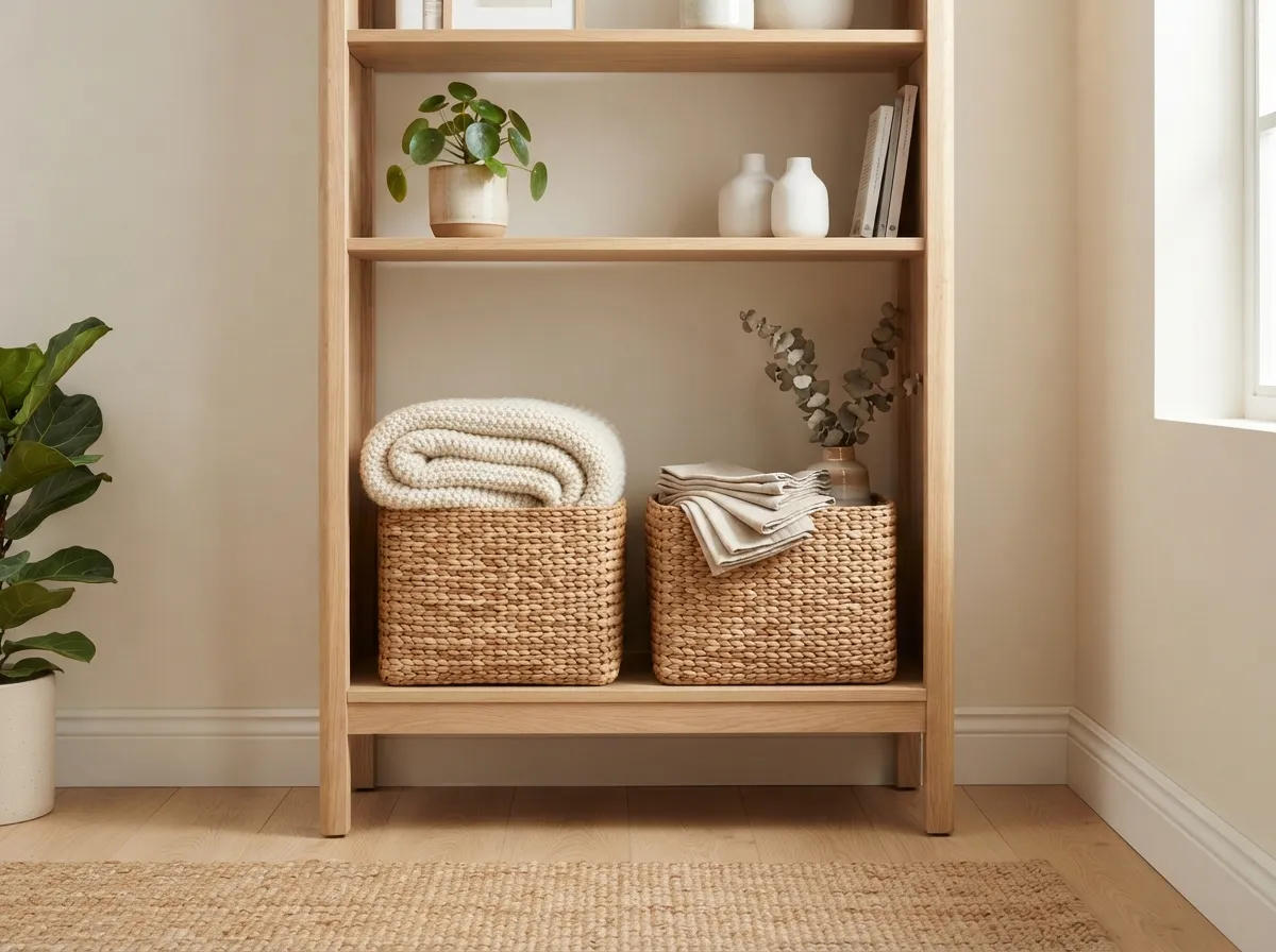 20. Use Woven Baskets to Conceal Daily Clutter