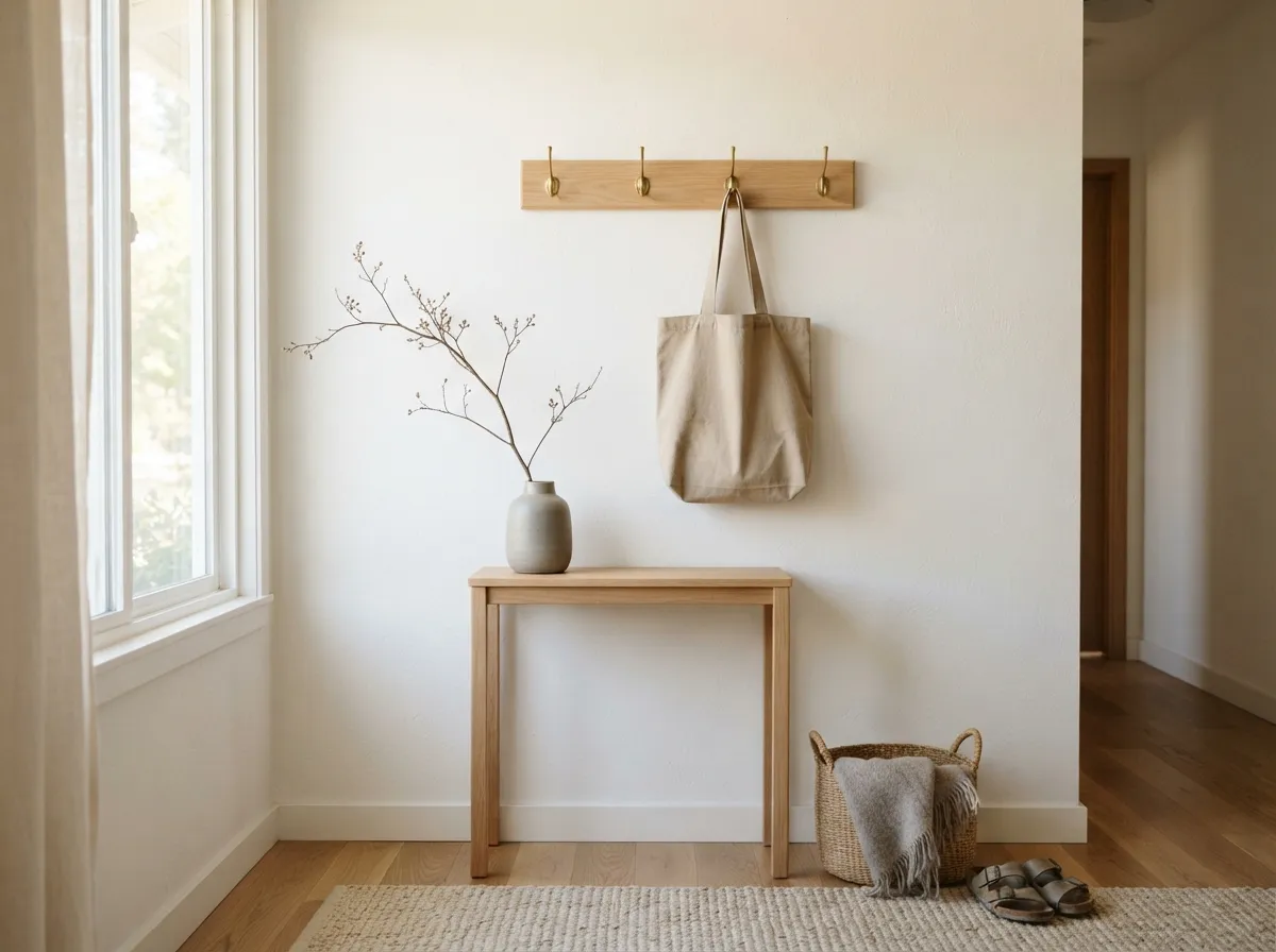 31. Keep Entryways Clear with a Simple Coat Hook Rack