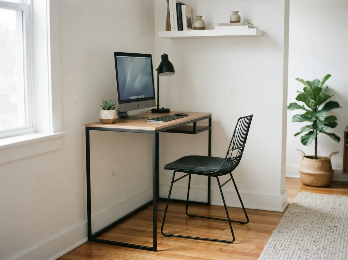 12. Place a Compact Desk Inside a Living Room Alcove