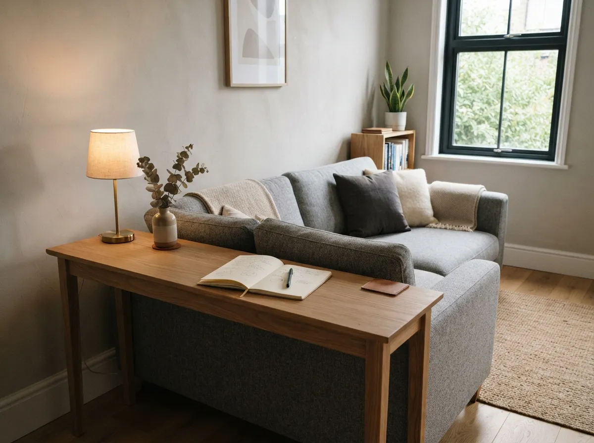 4. Place a Slim Console Table Behind the Living Room Sofa