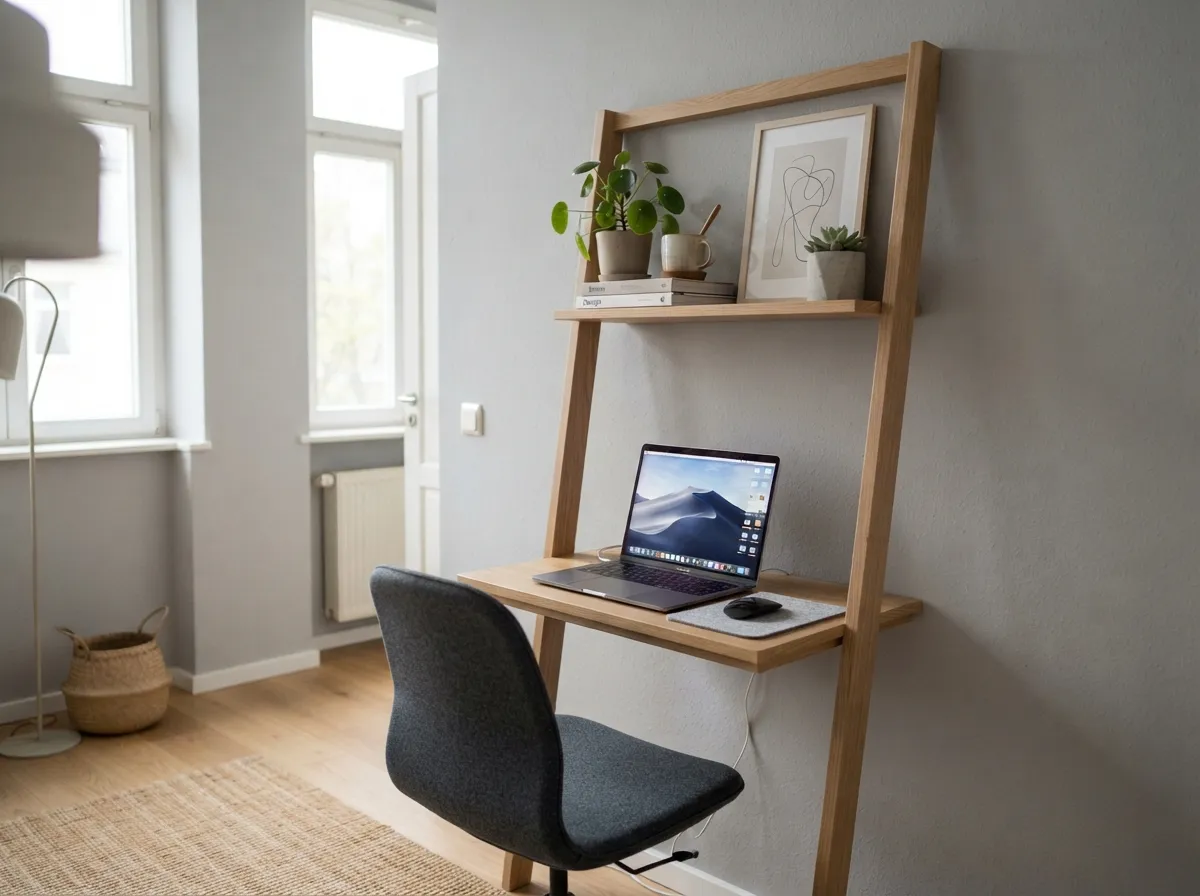 7. Choose a Minimalist Ladder Desk with Integrated Storage