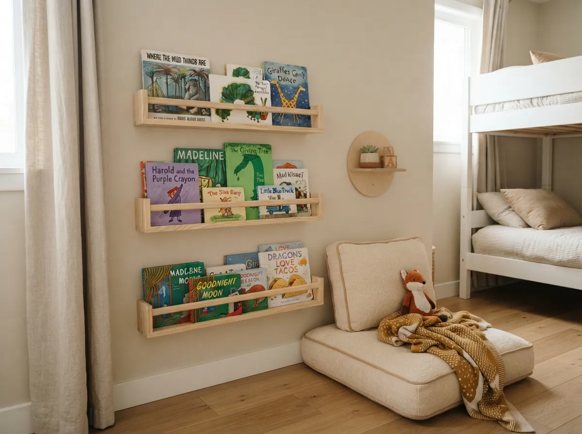 5. Vertical Book Ledges to Save Floor Area