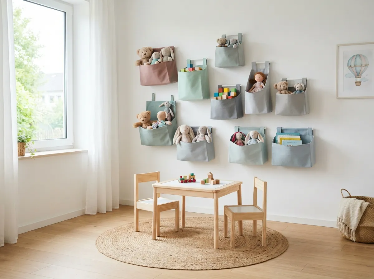 8. Wall-Mounted Fabric Bins