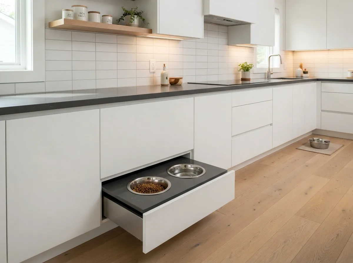 12. Seamless Pet Bowls Integrated into Countertop