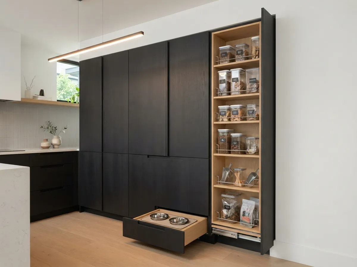 4. Concealed Slide-Out Pantry for Food