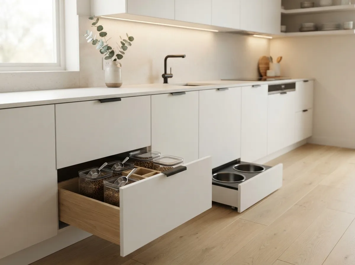 6. Hidden Food Containers in Base Cabinets