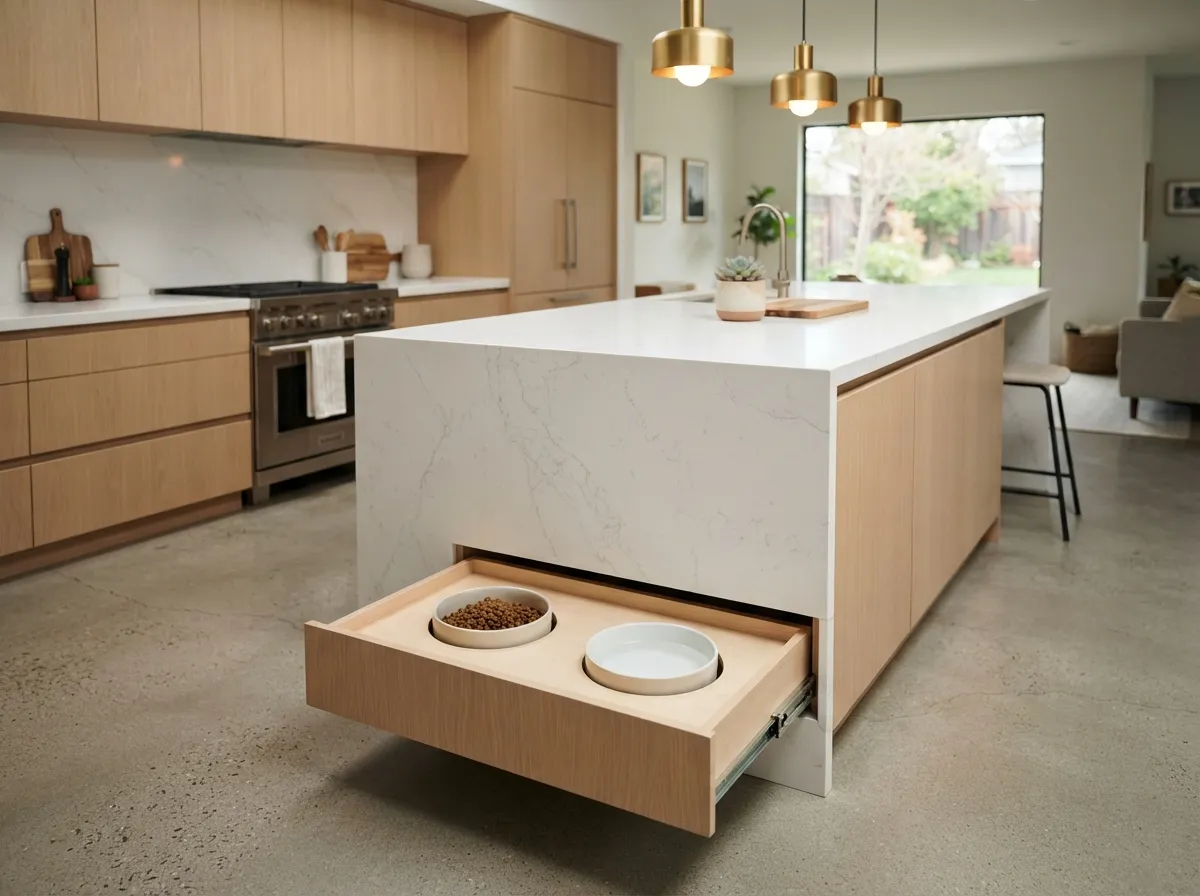 8. Pet Feeding Station Within a Kitchen Island