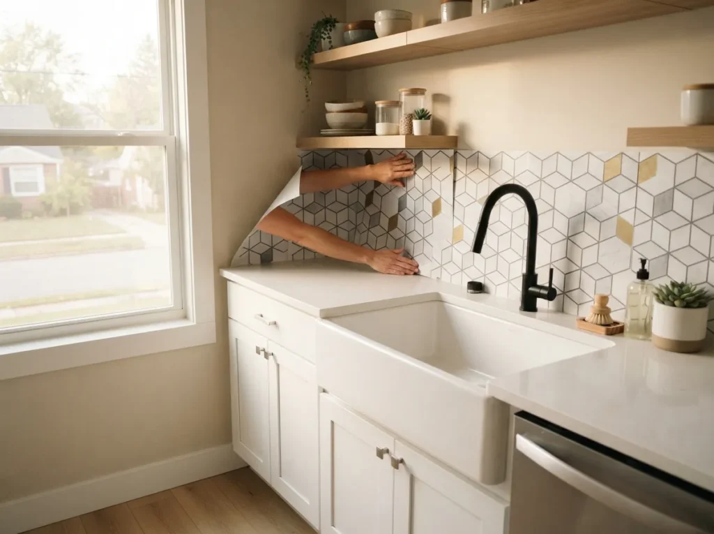 1. Peel and stick tile backsplashes
