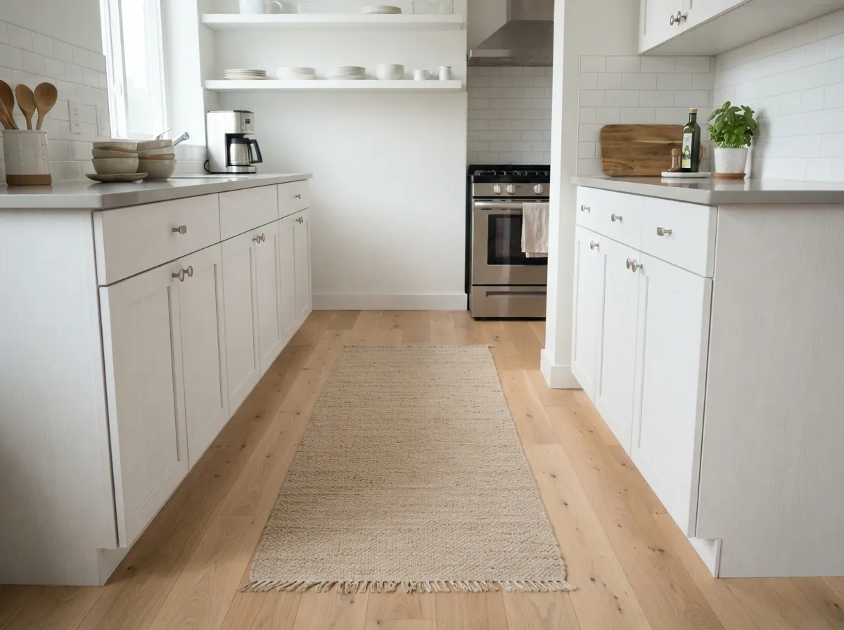 13. Neutral toned washable runner rugs