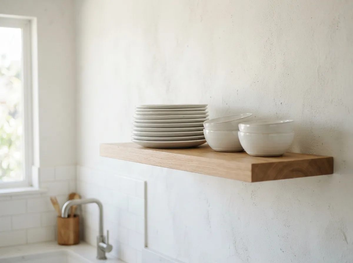 11. Add Sleek Floating Shelves for Daily Dishes