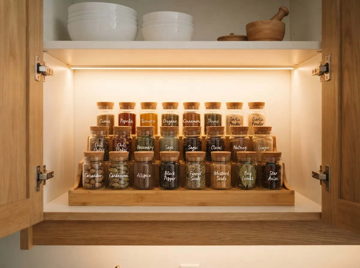 12. Use Tiered Organizers Inside Deep Cabinets
