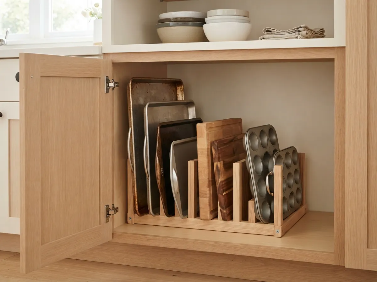 19. Store Baking Sheets in Slotted Organizers