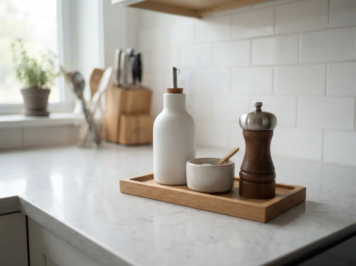 7. Group Daily Essentials on a Wooden Tray