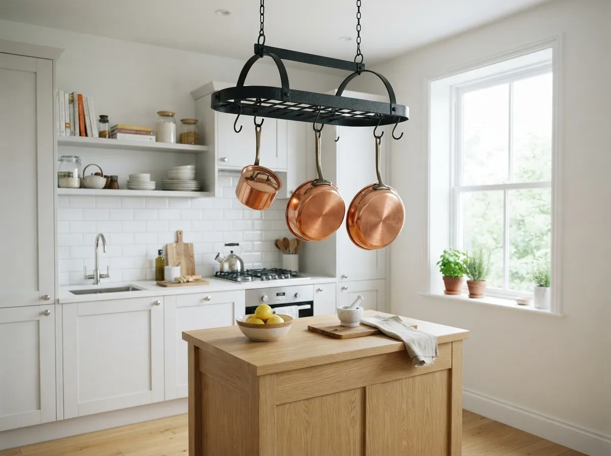 9. Hang Cookware from a Ceiling Rack