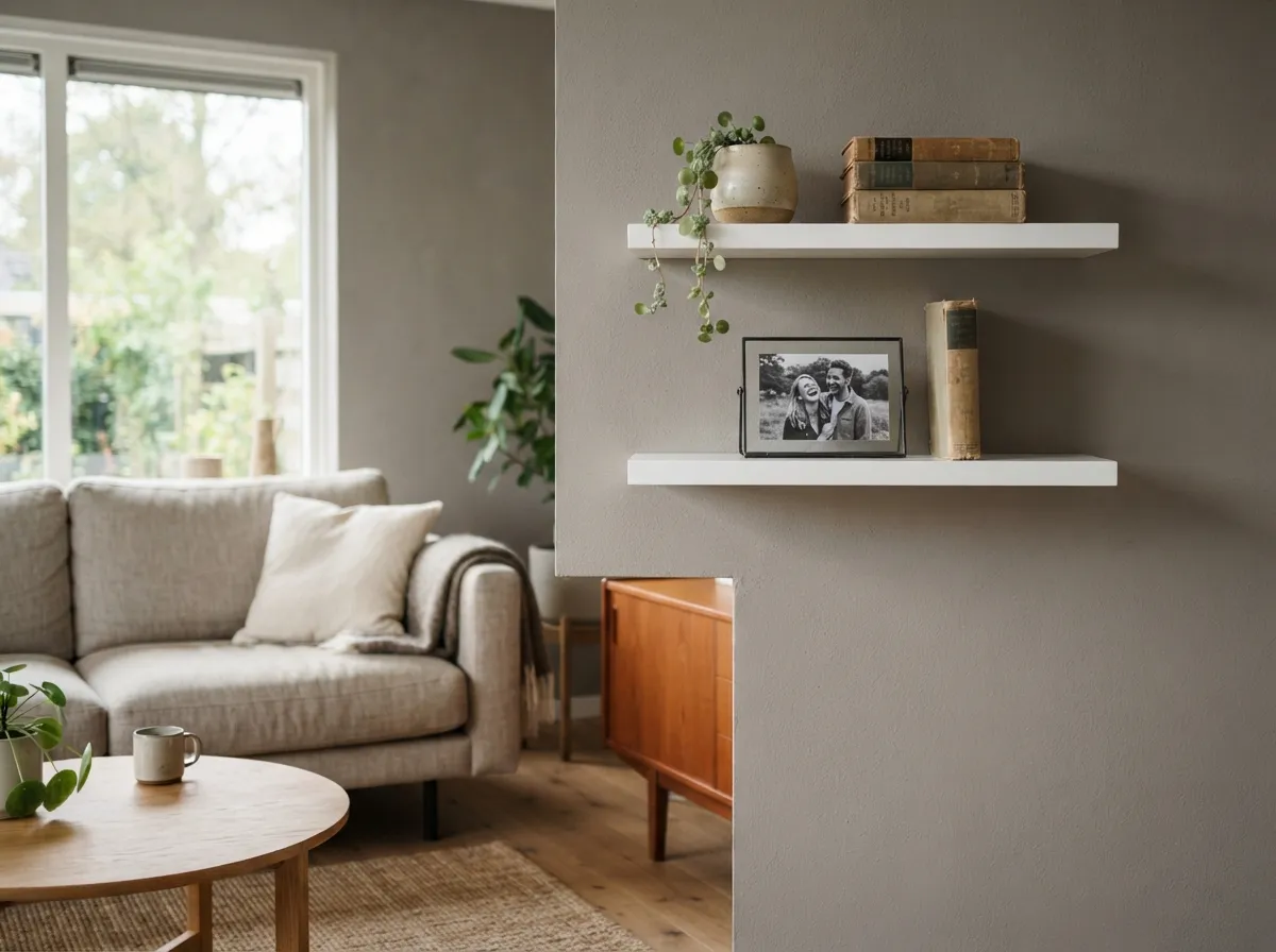 13. Use Floating Shelves to Display Shared Keepsakes