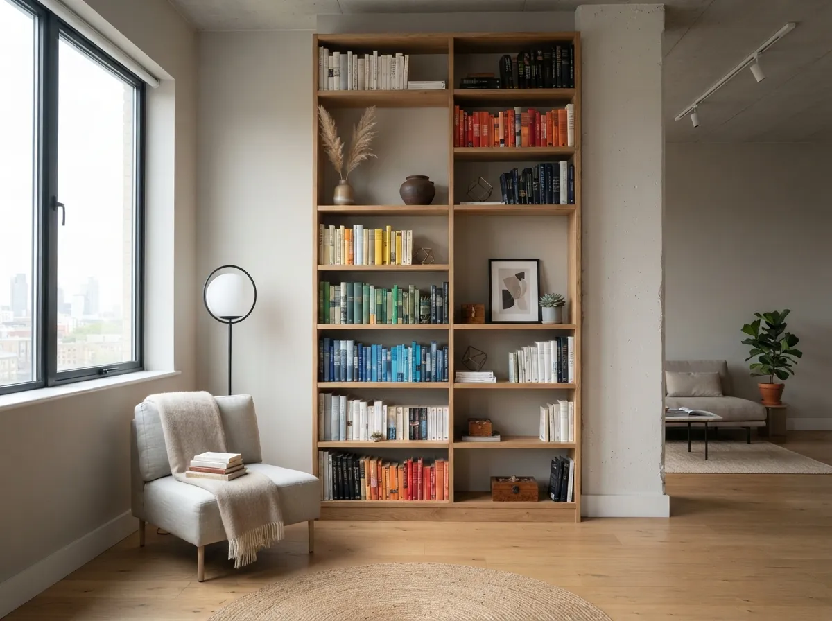 10. Vertical Bookshelves for High Ceilings
