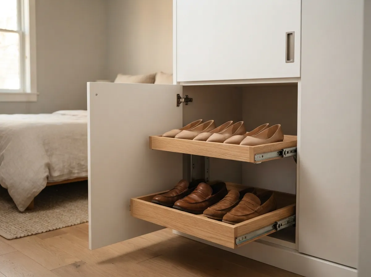 17. Closet with Pull-Out Shoe Shelf