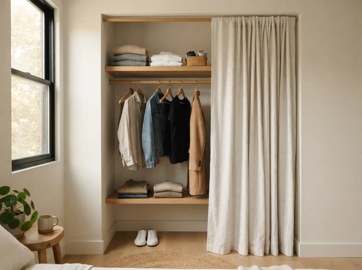 3. Open Closet with a Curtained Enclosure
