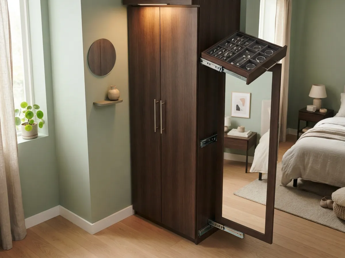 7. Closet with Pull-Out Mirror and Jewelry Drawer