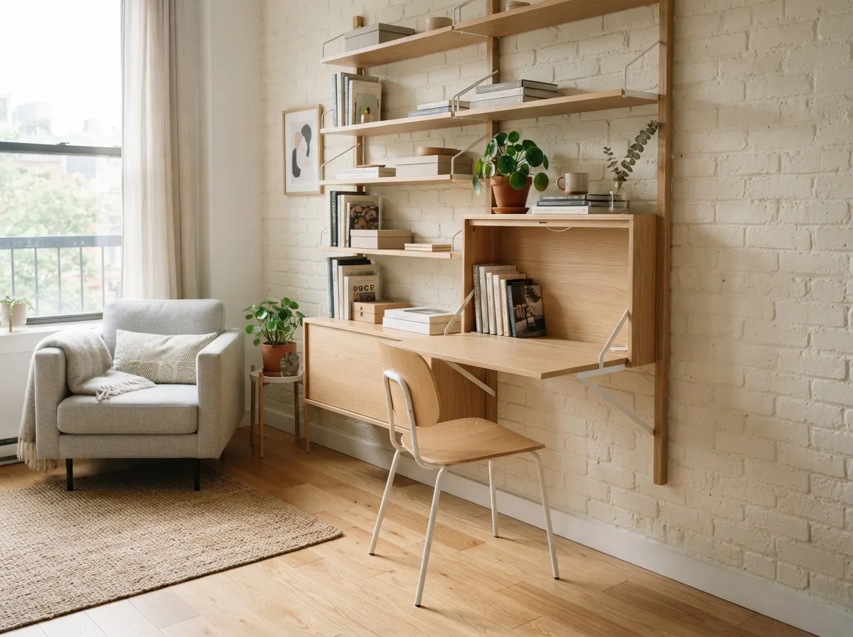 20. Wall-Mounted Shelving Units with Desk Functionality